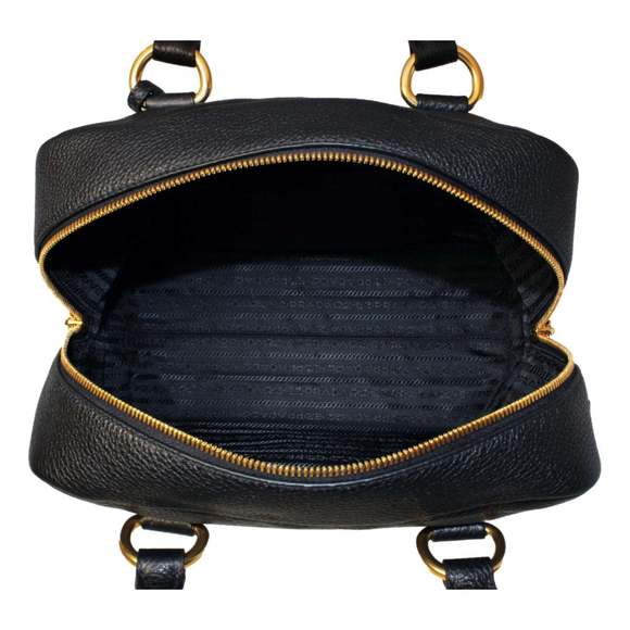 Prada Vitello Phenix Black Leather Web Stripe Crossbody Satchel - Picture 7 of 7